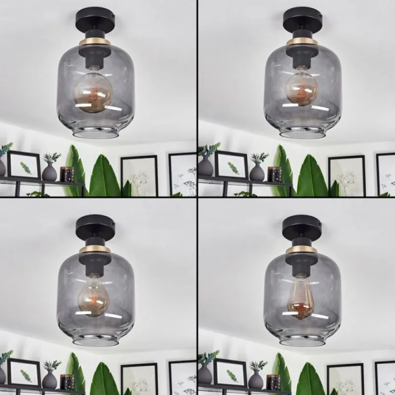 Suspension Verre Fumé-hofstein Plafonnier Curveira Bronze, Noir, 1 lumière