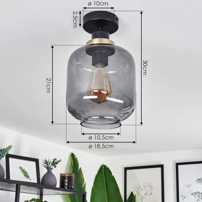 Suspension Verre Fumé-hofstein Plafonnier Curveira Bronze, Noir, 1 lumière