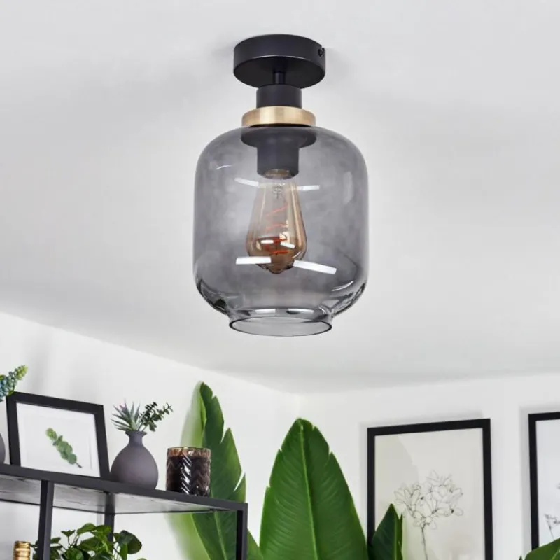 Suspension Verre Fumé-hofstein Plafonnier Curveira Bronze, Noir, 1 lumière