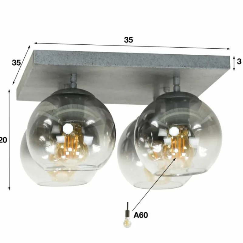 Suspension Verre Fumé-hofstein Plafonnier Eidanger Anthracite, 4 lumières