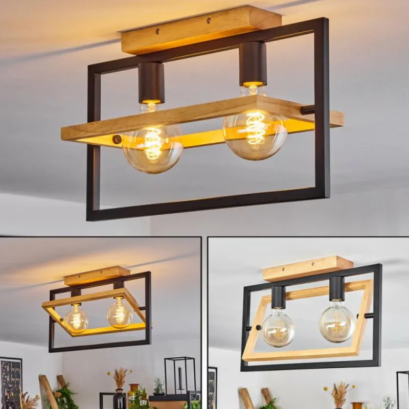 Luminaires Scandinaves-hofstein Plafonnier Espenel Bois clair, Noir, 2 lumières