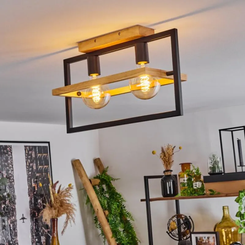 Luminaires Scandinaves-hofstein Plafonnier Espenel Bois clair, Noir, 2 lumières