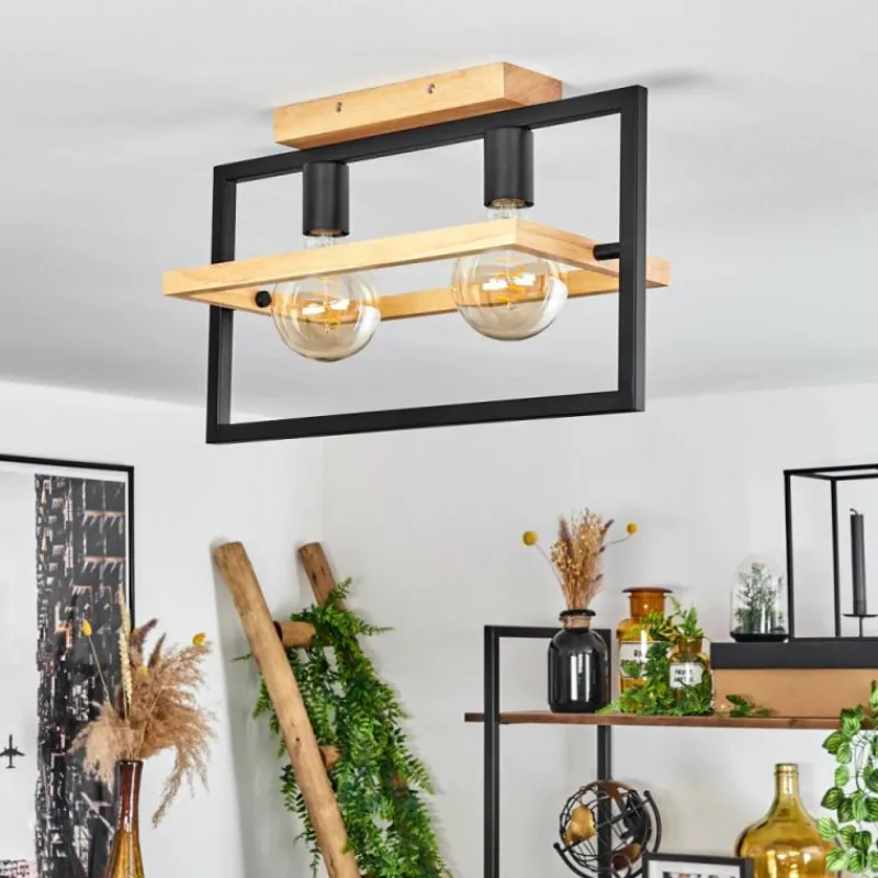 Luminaires Scandinaves-hofstein Plafonnier Espenel Bois clair, Noir, 2 lumières