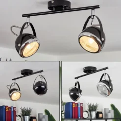 hofstein Plafonnier Foverup Chrome, Nickel mat, Noir, 2 lumières