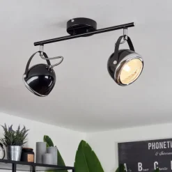 hofstein Plafonnier Foverup Chrome, Nickel mat, Noir, 2 lumières