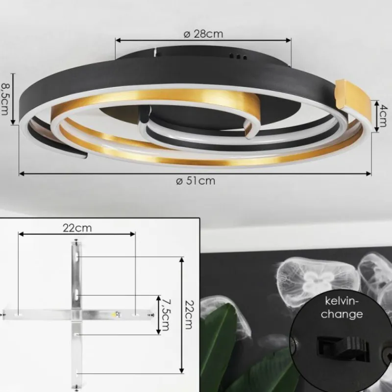 hofstein Plafonnier Golega LED Laiton, Noir, 1 lumière