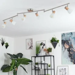 hofstein Plafonnier Icalma Bois clair, Nickel mat, 6 lumières