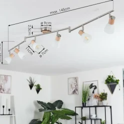 hofstein Plafonnier Icalma Bois clair, Nickel mat, 6 lumières