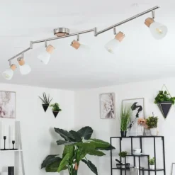 hofstein Plafonnier Icalma Bois clair, Nickel mat, 6 lumières