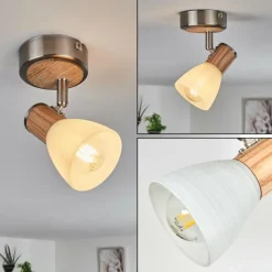 Lampes En Bois-hofstein Plafonnier Icalma Écru, Nickel mat, 1 lumière