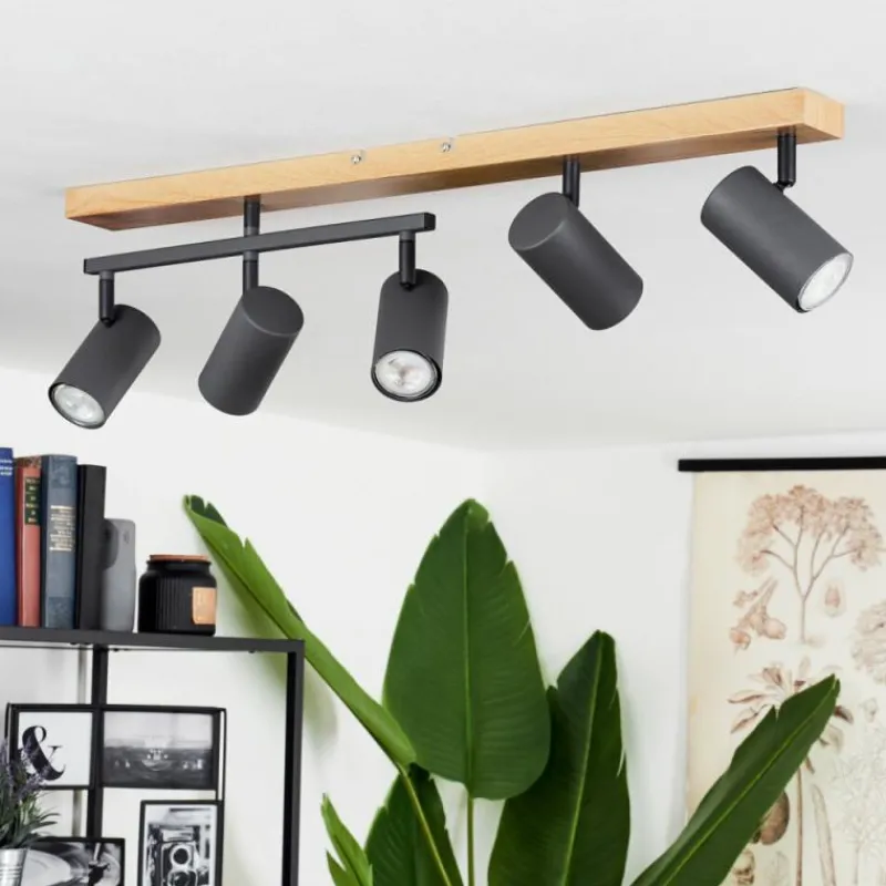 hofstein Plafonnier Javel Anthracite, Couleur bois, 5 lumières