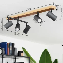 hofstein Plafonnier Javel Anthracite, Couleur bois, 5 lumières