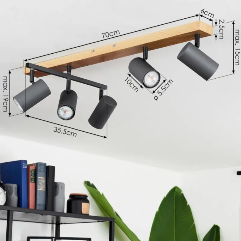 hofstein Plafonnier Javel Anthracite, Couleur bois, 5 lumières