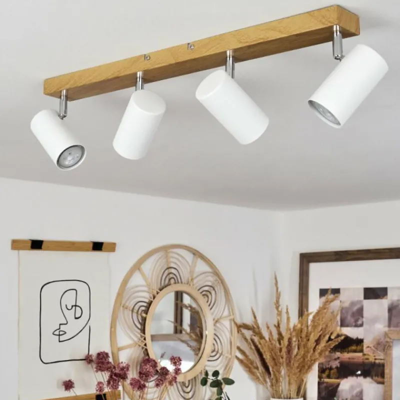 Luminaires Scandinaves-hofstein Plafonnier Javel Brun, Chrome, Couleur bois, 4 lumières