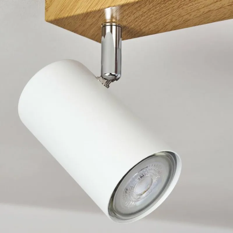 Luminaires Scandinaves-hofstein Plafonnier Javel Brun, Chrome, Couleur bois, 4 lumières