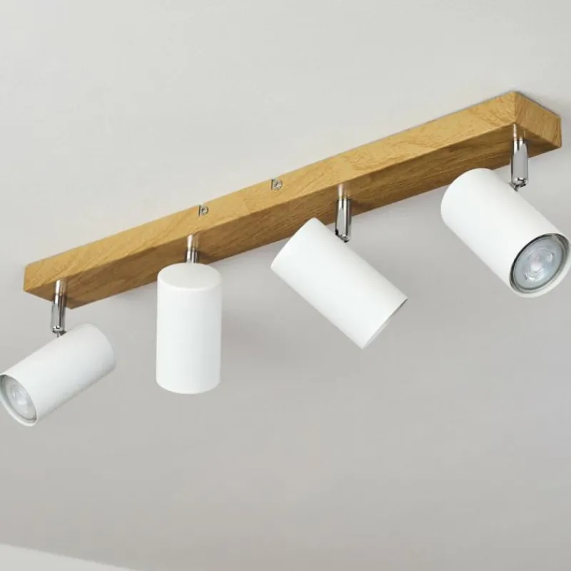 Luminaires Scandinaves-hofstein Plafonnier Javel Brun, Chrome, Couleur bois, 4 lumières