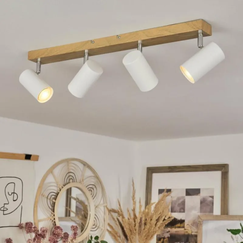 Luminaires Scandinaves-hofstein Plafonnier Javel Brun, Chrome, Couleur bois, 4 lumières