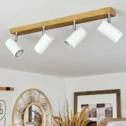 Luminaires Scandinaves-hofstein Plafonnier Javel Brun, Chrome, Couleur bois, 4 lumières