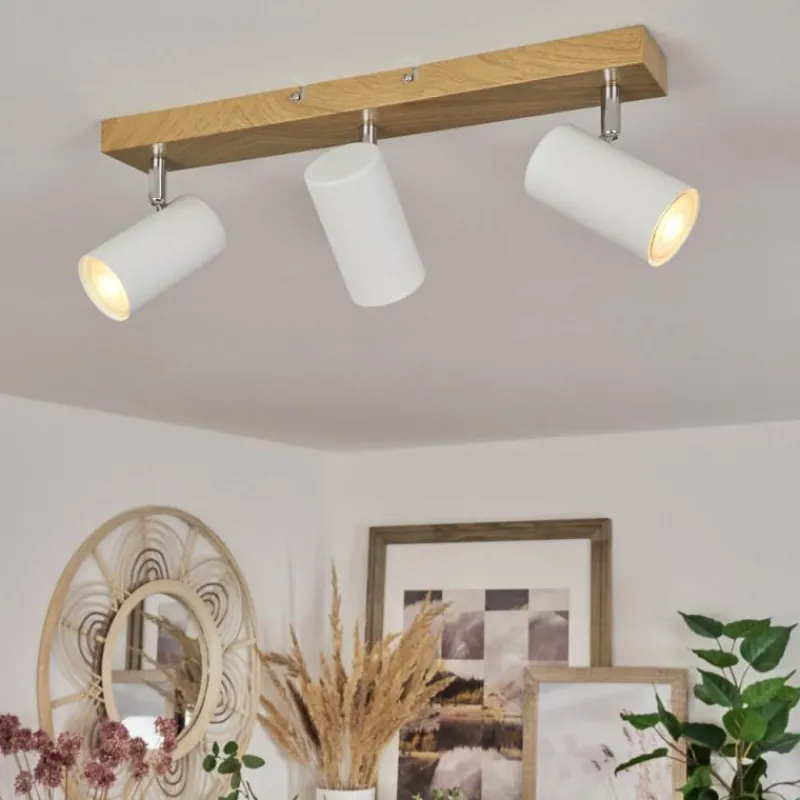 Luminaires Scandinaves-hofstein Plafonnier Javel Brun, Chrome, Couleur bois, 3 lumières