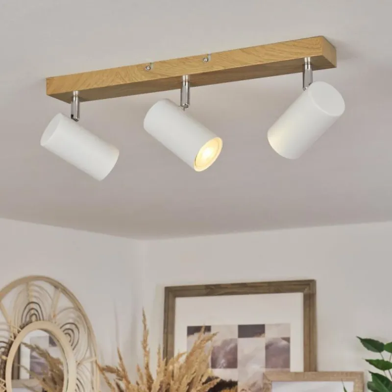 Luminaires Scandinaves-hofstein Plafonnier Javel Brun, Chrome, Couleur bois, 3 lumières