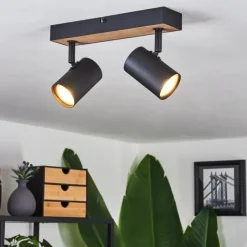 Luminaires Scandinaves-hofstein Plafonnier Javel Brun, Couleur bois, Noir, 2 lumières
