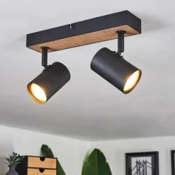 Luminaires Scandinaves-hofstein Plafonnier Javel Brun, Couleur bois, Noir, 2 lumières