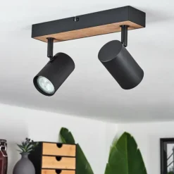 Luminaires Scandinaves-hofstein Plafonnier Javel Brun, Couleur bois, Noir, 2 lumières