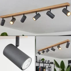 hofstein Plafonnier Javel Brun, Gris, Couleur bois, 6 lumières