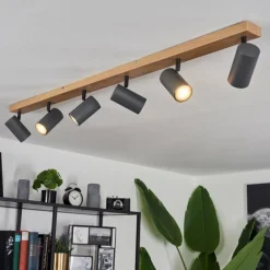 hofstein Plafonnier Javel Brun, Gris, Couleur bois, 6 lumières