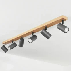 hofstein Plafonnier Javel Brun, Gris, Couleur bois, 6 lumières