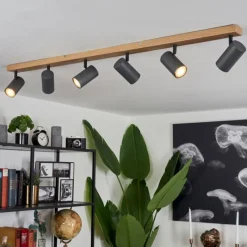 hofstein Plafonnier Javel Brun, Gris, Couleur bois, 6 lumières