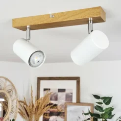 Luminaires Scandinaves-hofstein Plafonnier Javel Chrome, Couleur bois, 2 lumières