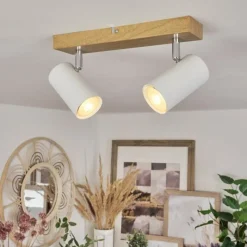 Luminaires Scandinaves-hofstein Plafonnier Javel Chrome, Couleur bois, 2 lumières