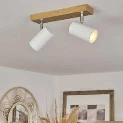 Luminaires Scandinaves-hofstein Plafonnier Javel Chrome, Couleur bois, 2 lumières