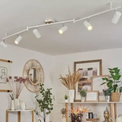 Luminaires Scandinaves-hofstein Plafonnier Javel Chrome, Couleur bois, Blanc, 6 lumières