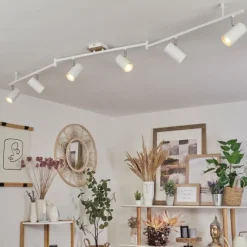 Luminaires Scandinaves-hofstein Plafonnier Javel Chrome, Couleur bois, Blanc, 6 lumières