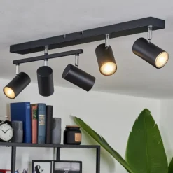 hofstein Plafonnier Javel Chrome, Noir, 5 lumières