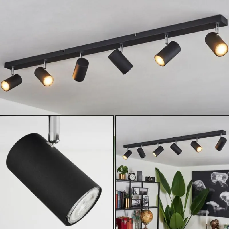 hofstein Plafonnier Javel Chrome, Noir, 6 lumières