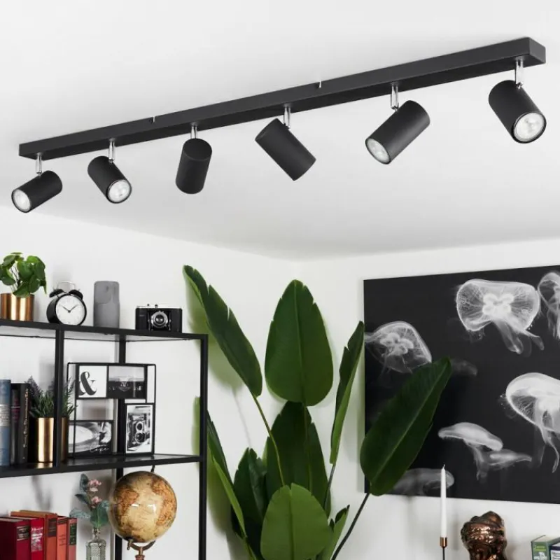 hofstein Plafonnier Javel Chrome, Noir, 6 lumières