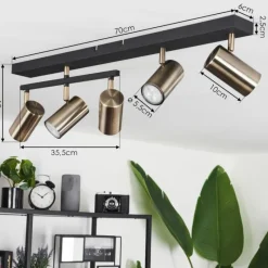 Lampes Industrielles-hofstein Plafonnier Javel Vieux laiton, Noir, 5 lumières