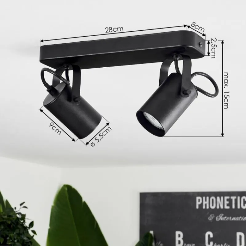 hofstein Plafonnier Kergus Noir, 2 lumières