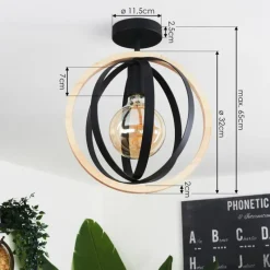 Luminaires Scandinaves-hofstein Plafonnier Kintore Bois clair, Noir, 1 lumière