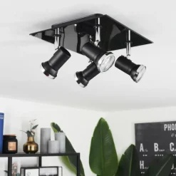 hofstein Plafonnier Lanrigan Chrome, Noir, 4 lumières