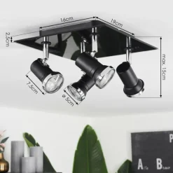 hofstein Plafonnier Lanrigan Chrome, Noir, 4 lumières