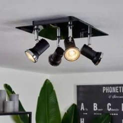 hofstein Plafonnier Lanrigan Chrome, Noir, 4 lumières