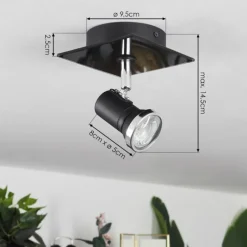 hofstein Plafonnier Lanrigan LED Chrome, Noir, 1 lumière