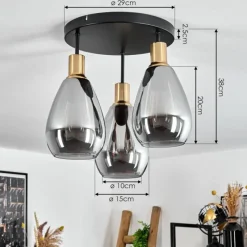 Suspension Verre Fumé-hofstein Plafonnier Lincura Laiton, Noir, 3 lumières