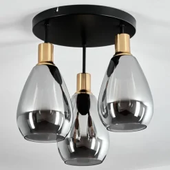 Suspension Verre Fumé-hofstein Plafonnier Lincura Laiton, Noir, 3 lumières