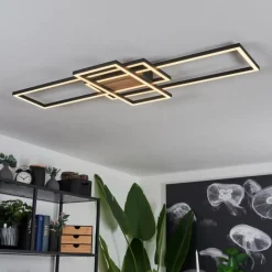 Lampes En Bois-hofstein Plafonnier Longos LED Brun, Couleur bois, Noir, 1 lumière