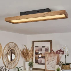 Luminaires Scandinaves-hofstein Plafonnier Longvic LED Brun, Couleur bois, Noir, 1 lumière
